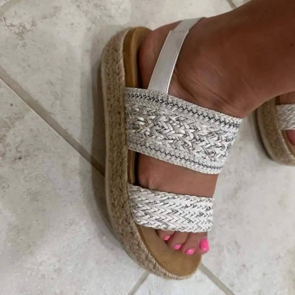 Women's White Woven Sandals
